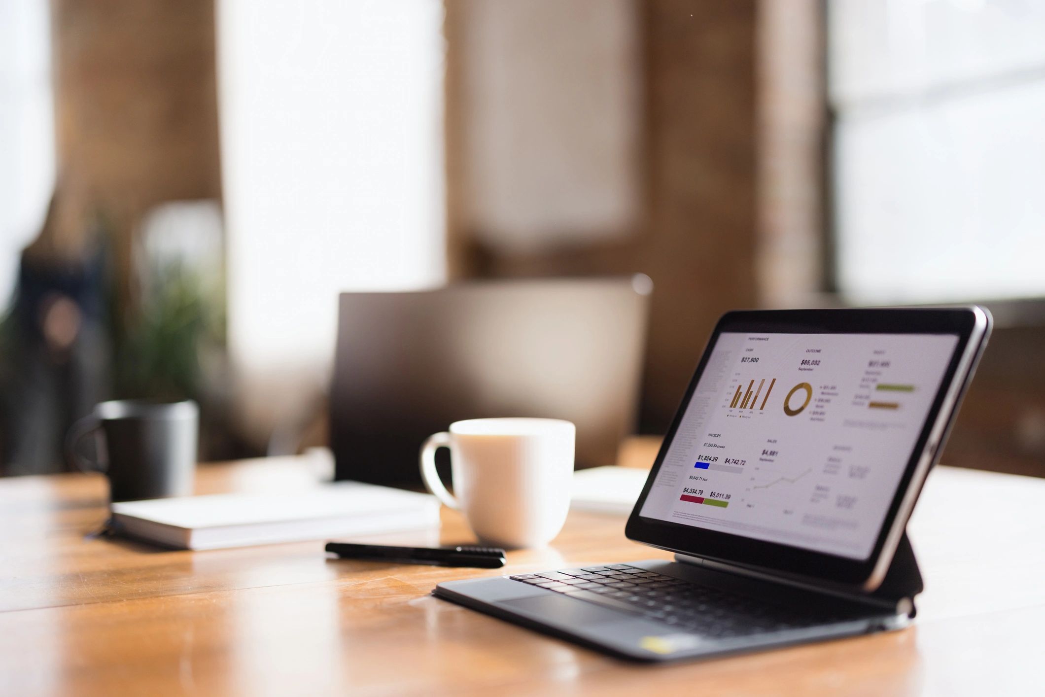 Financial reporting dashboard with charts on a tablet